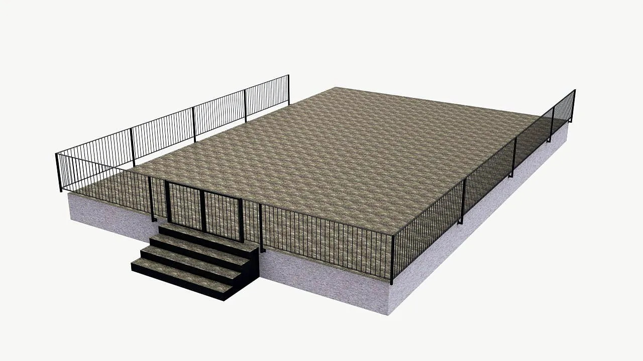 Modelo 3D de la terraza: cada pieza se dibuja antes de cortarla